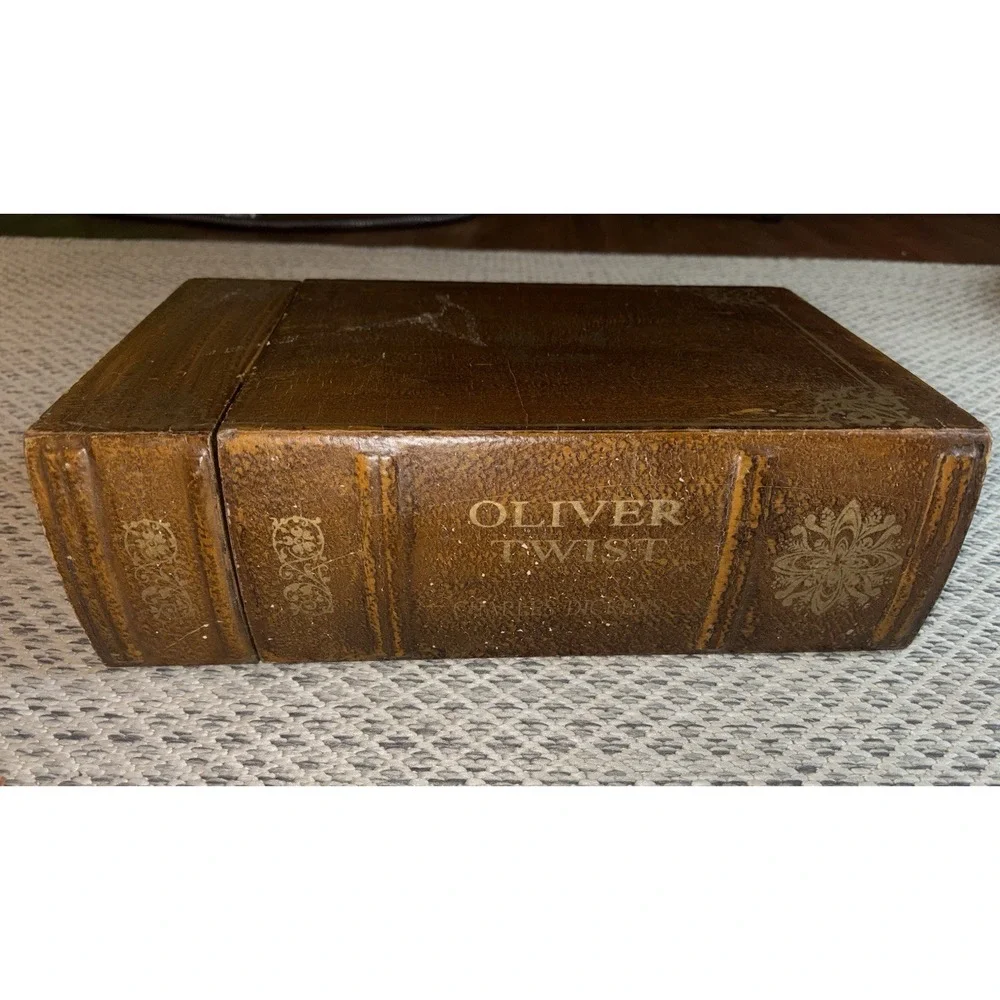 Large Wood Faux Book Box Oliver Twist By Charles Dickens Vintage Latch Buckle